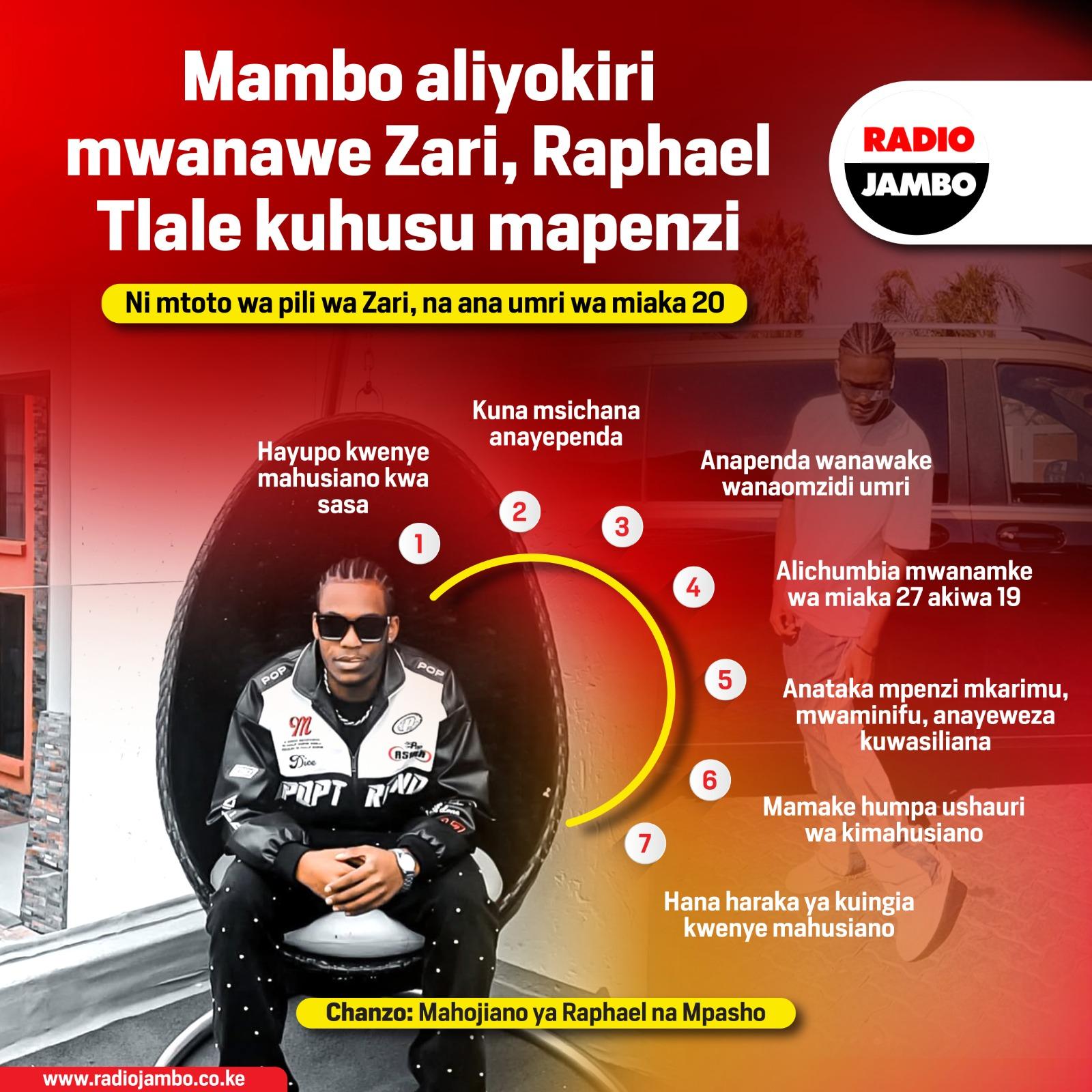 Mambo aliyokiri mwanawe Zari, Raphael Tlale kuhusu mapenzi